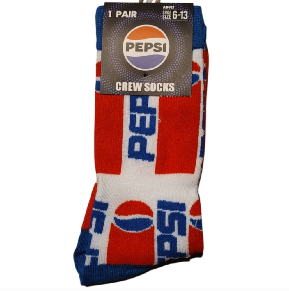 Pepsi Branded Crew Socks in Red, Blue, and White Unisex
